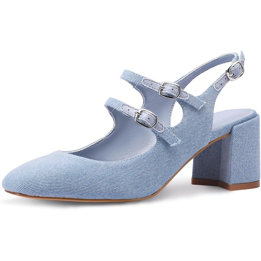 MIRAAZZURRA Mary Janes Pumps Chunky Heel Round Toe Strappy Pumps Women's 9